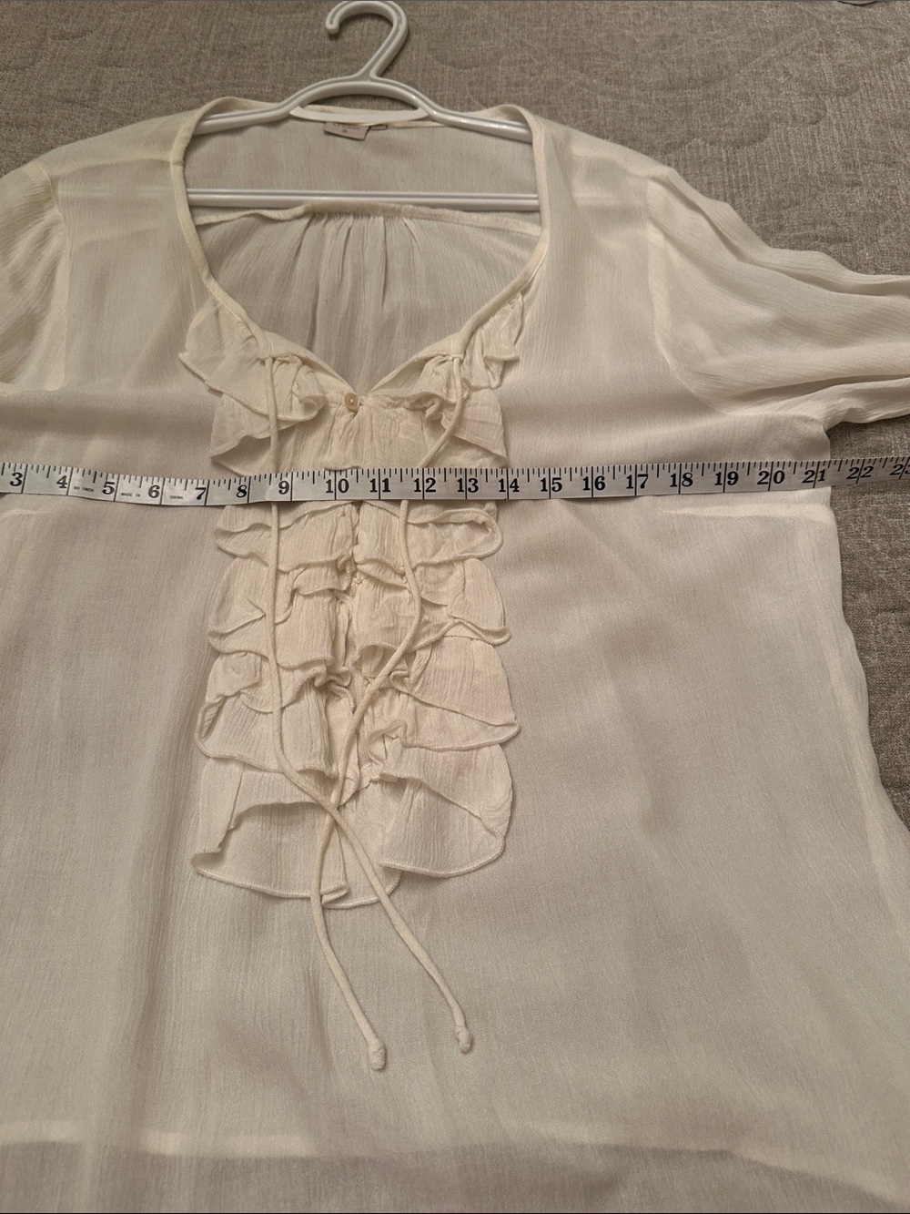 Light Cream Ruffle Front Long-Sleeve Blouse - Picture 5 of 7